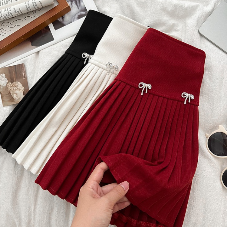 Woolen high waist autumn and winter pleated A-line skirt