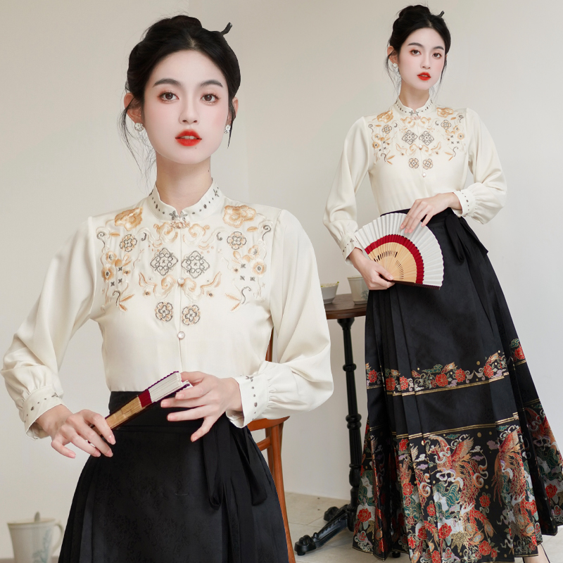 Chinese style skirt a slice shirt 2pcs set