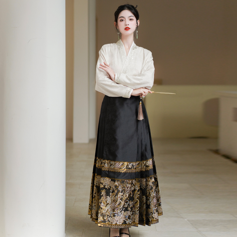 Jacquard Chinese style skirt Han clothing tops 2pcs set