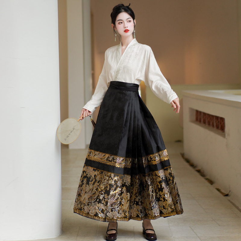 Jacquard Chinese style skirt Han clothing tops 2pcs set