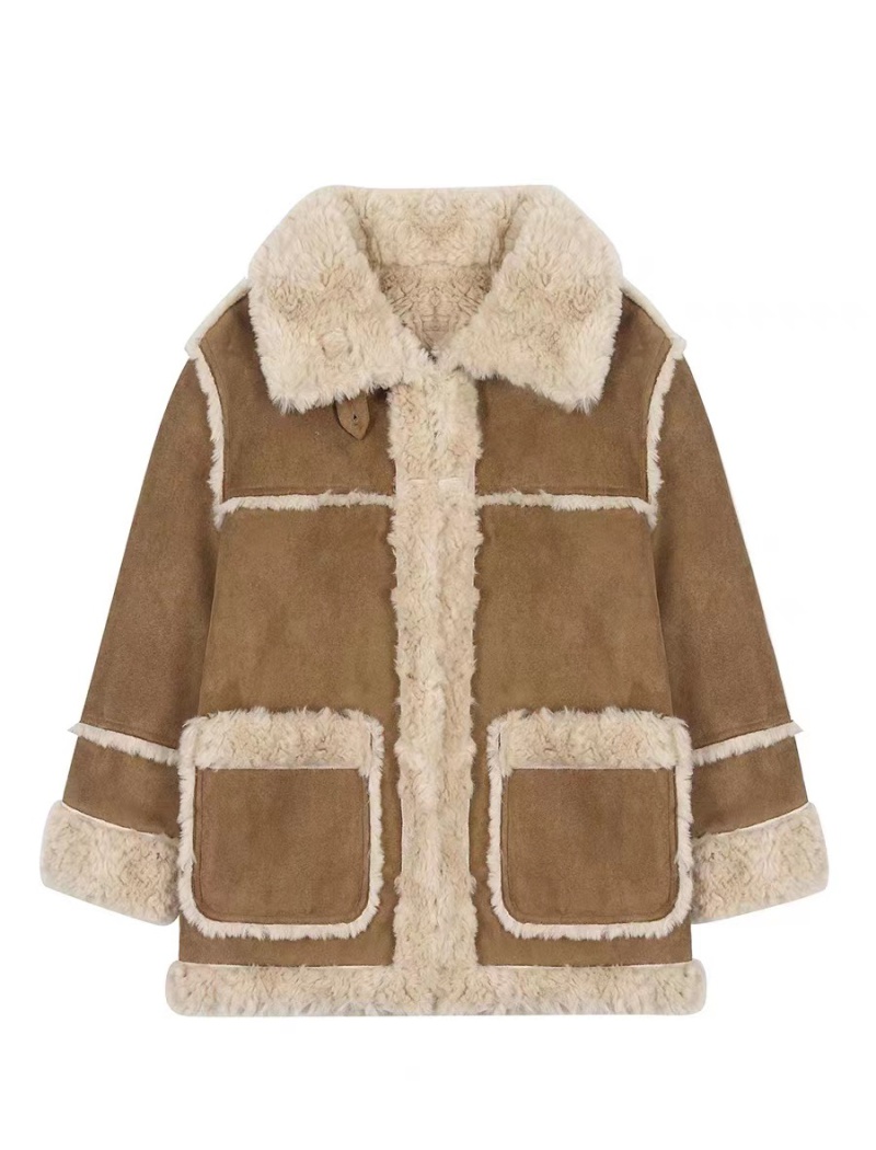 Lambs wool splice coat winter thick overcoat for women