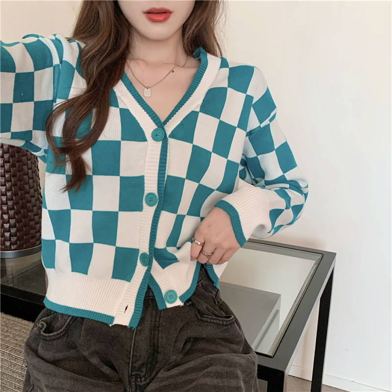 Loose autumn and winter cardigan V-neck coat for women