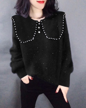 Thick black loose doll collar niche sweater