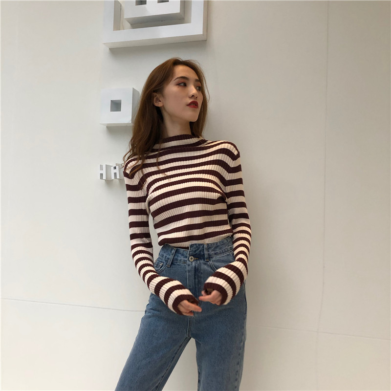 Long sleeve high collar bottoming thick slim sweater