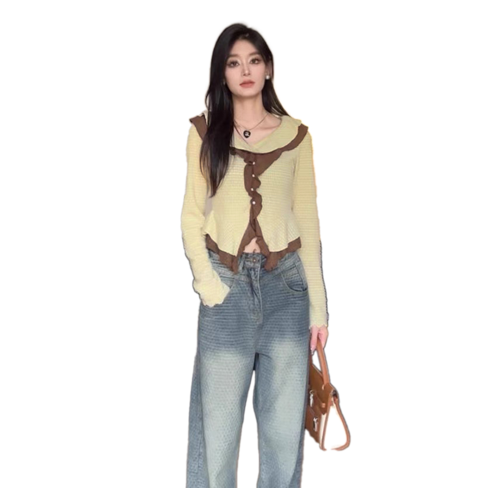 Autumn and winter wears outside tops lotus leaf edges shirt
