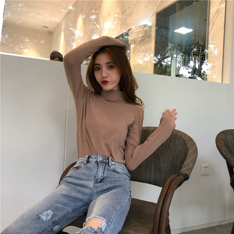 Slim pure tops long sleeve bottoming shirt for women
