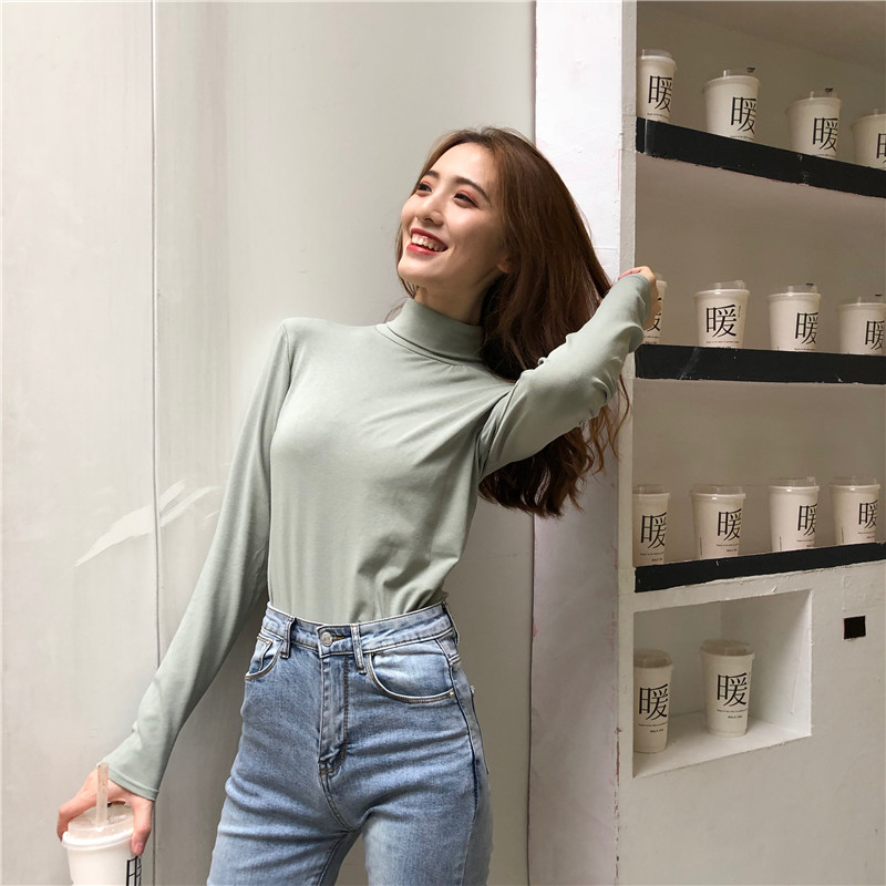 Slim pure tops long sleeve bottoming shirt for women