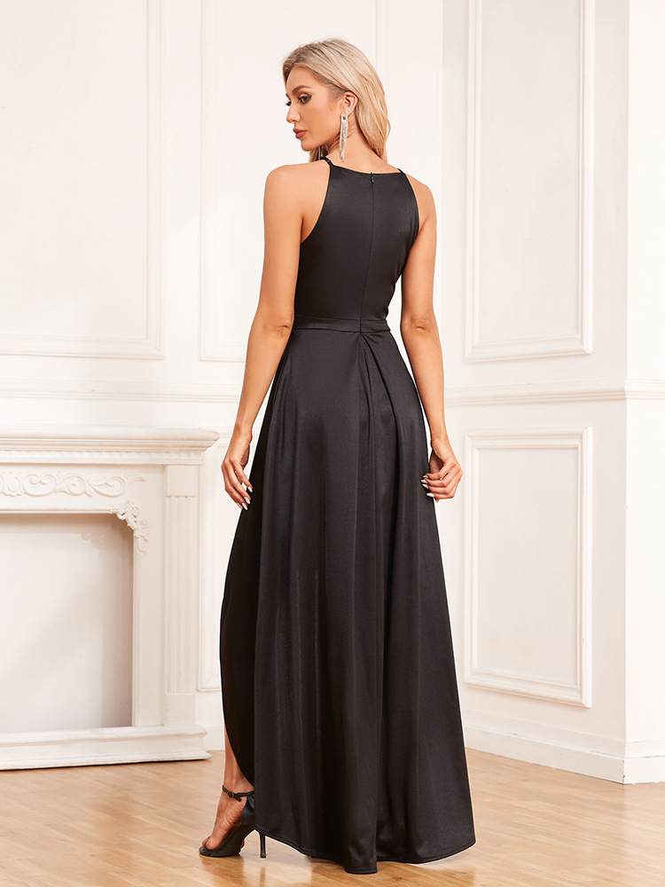 Irregular elegant formal dress sleeveless shiny dress
