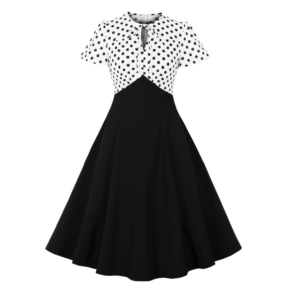Retro short sleeve polka dot Hepburn style dress