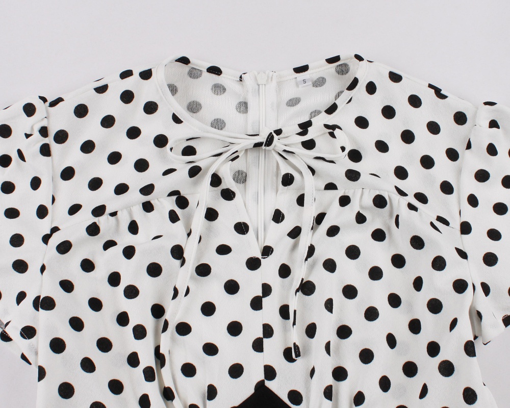Retro short sleeve polka dot Hepburn style dress
