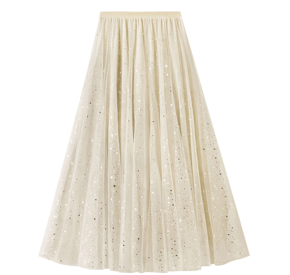 Long pleated bronzing high waist A-line skirt