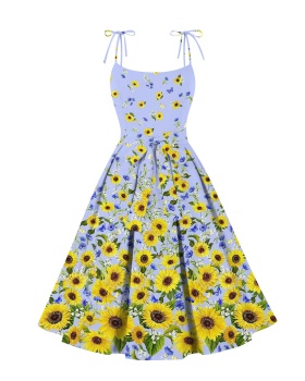 Sunflower retro party printing christmas dress for women