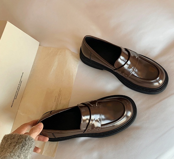 Round cozy loafers small British style shoes for women