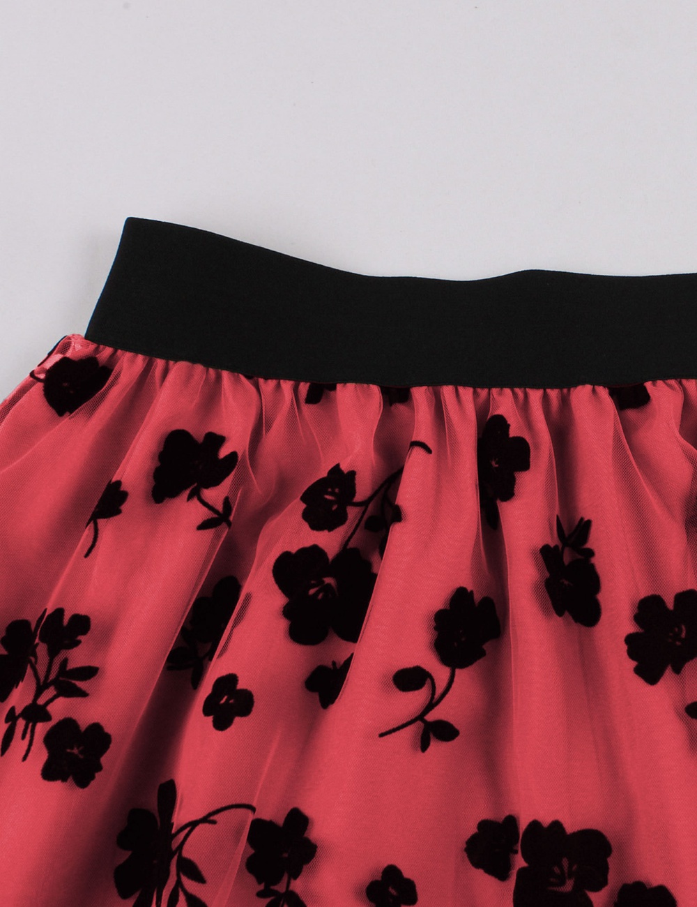 Long big skirt flowers elastic waist A-line double gauze skirt
