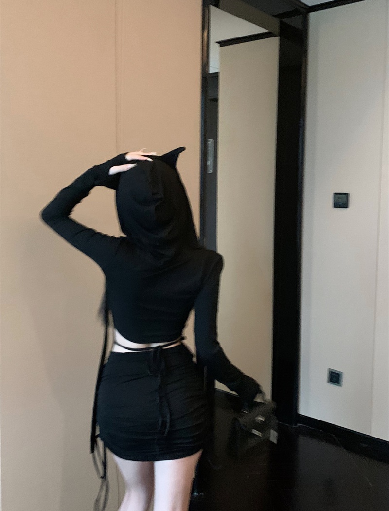 Package hip fold hooded spicegirl slim dress for women