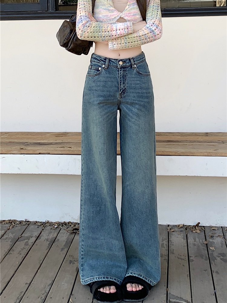Mopping loose wide leg pants high waist retro jeans