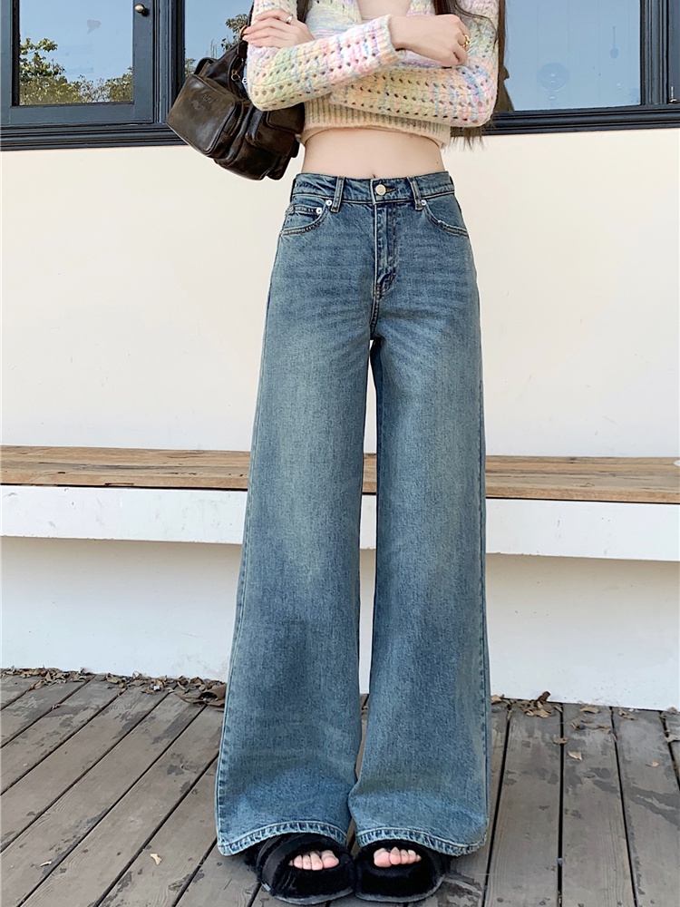 Mopping loose wide leg pants high waist retro jeans