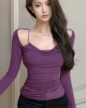 Pseudo-two fold bottoming shirt for women