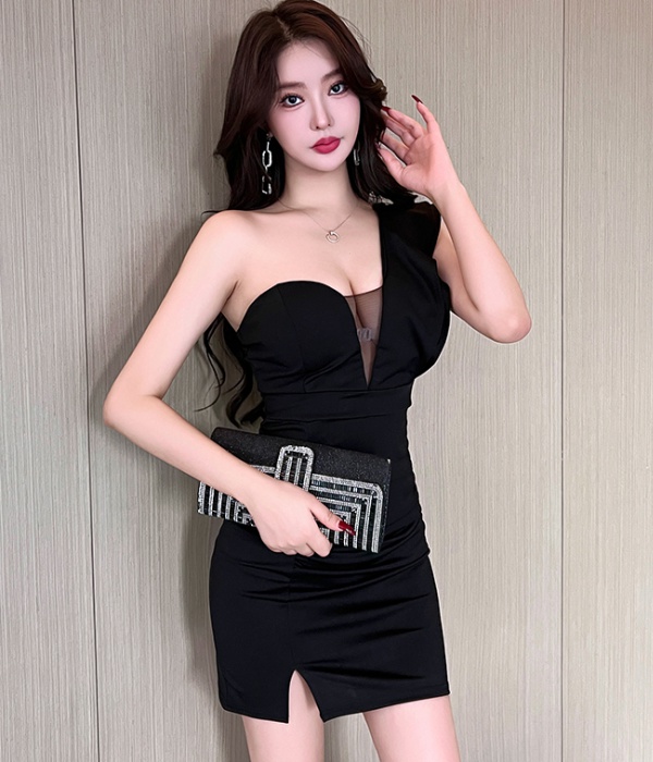 Cover belly V-neck wrapped chest night show sexy dress