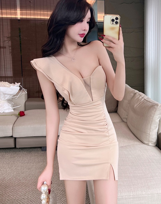 Cover belly V-neck wrapped chest night show sexy dress