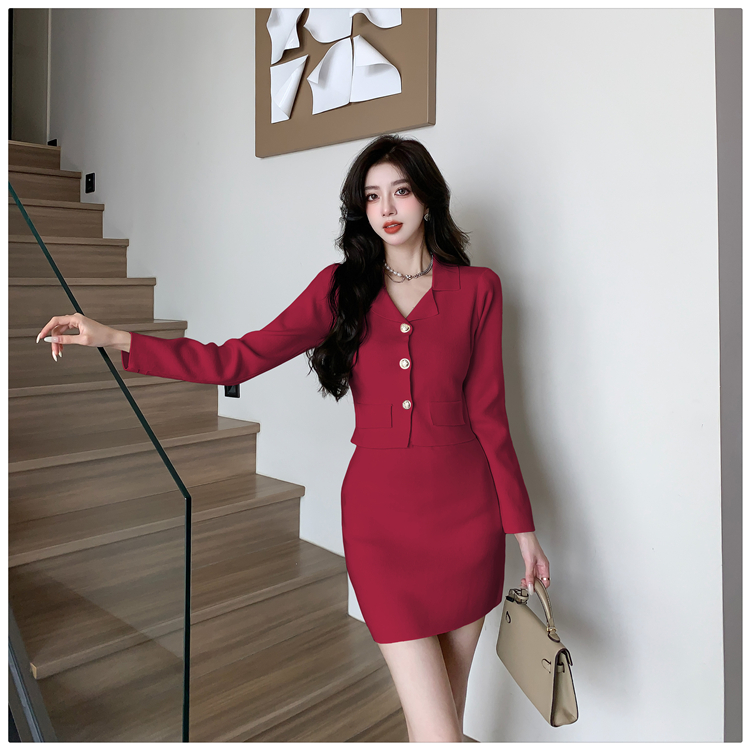 Knitted business suit dress 2pcs set for women