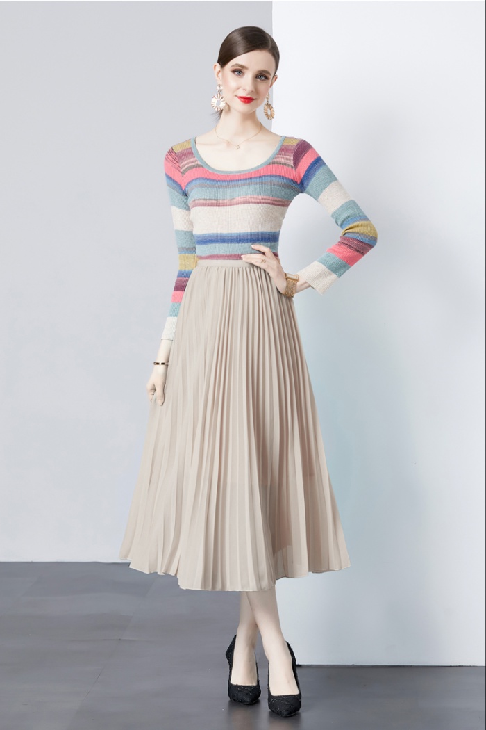 Knitted all-match tops refreshing simple skirt 2pcs set
