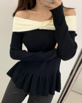 Fluffy mixed colors strapless France style sweater