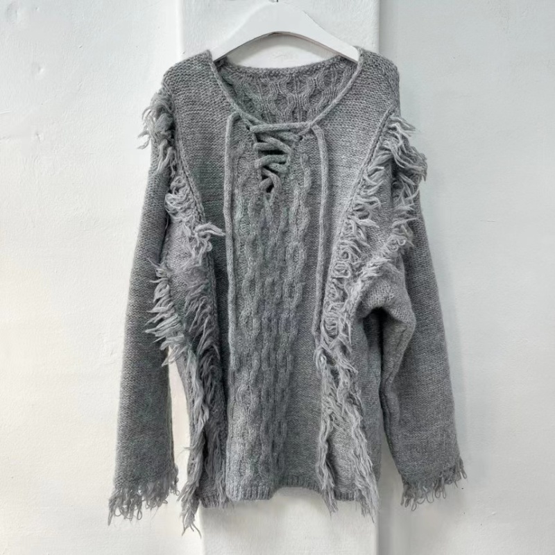 Retro twist knitted frenum burr all-match V-neck lazy sweater