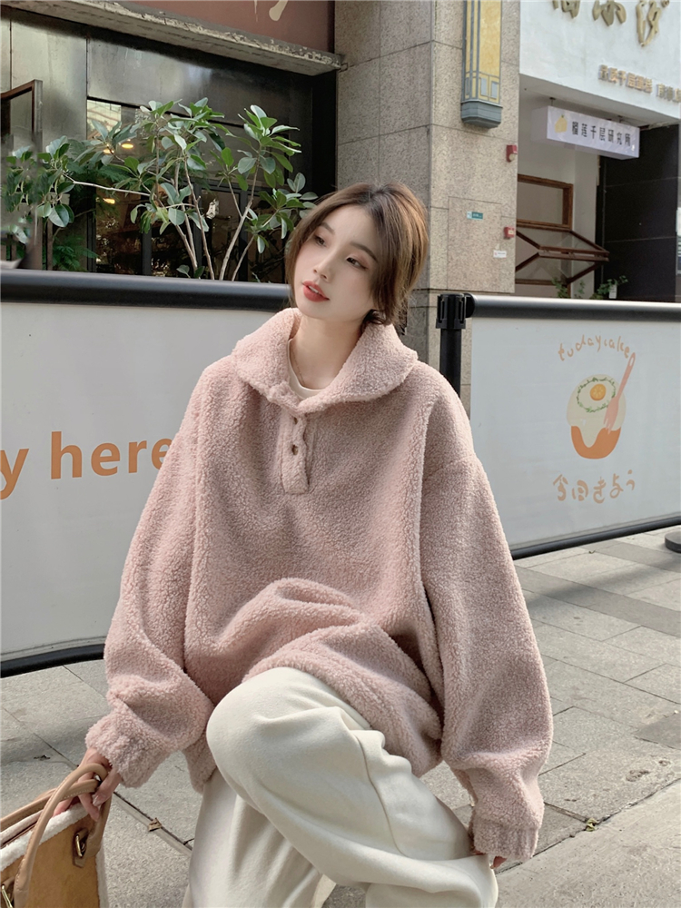 Thick loose fleece lambs wool Korean style hoodie