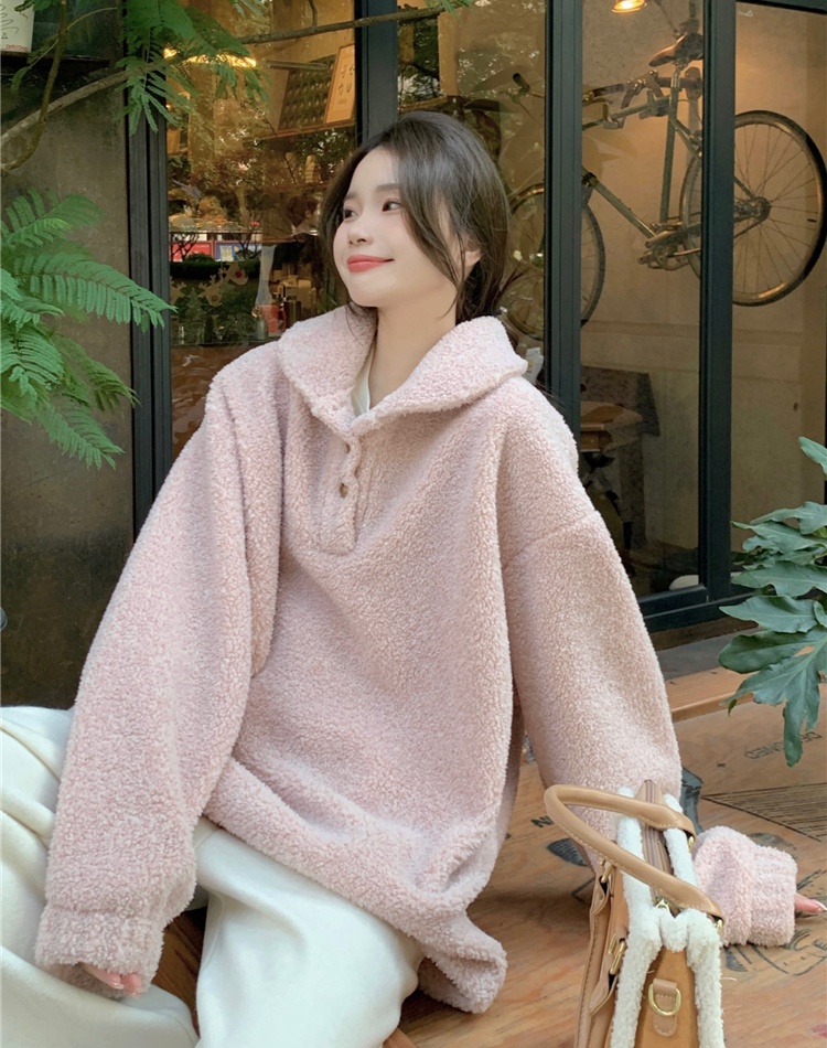 Thick loose fleece lambs wool Korean style hoodie