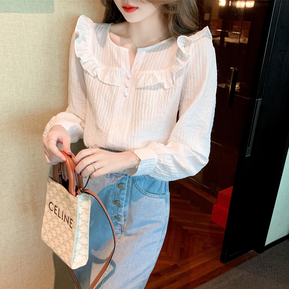 White spring shirt Korean style Western style tops for women