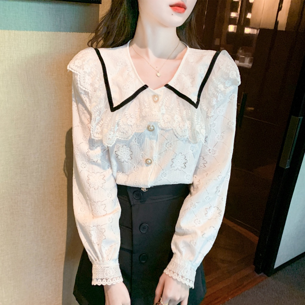 White doll collar tops sweet spring shirt for women