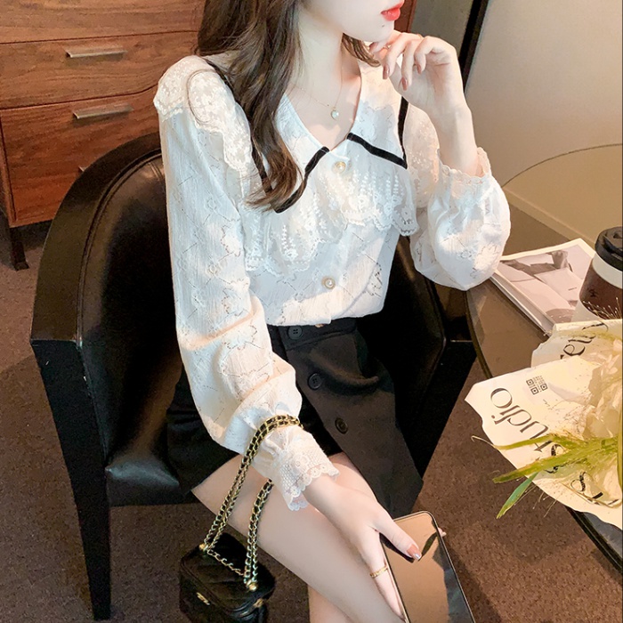 White doll collar tops sweet spring shirt for women