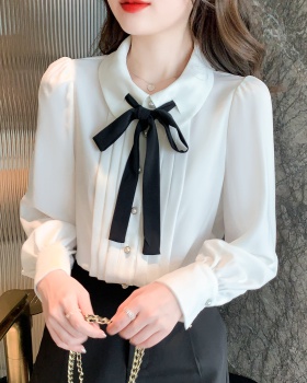 Long sleeve spring small shirt bow tops for women