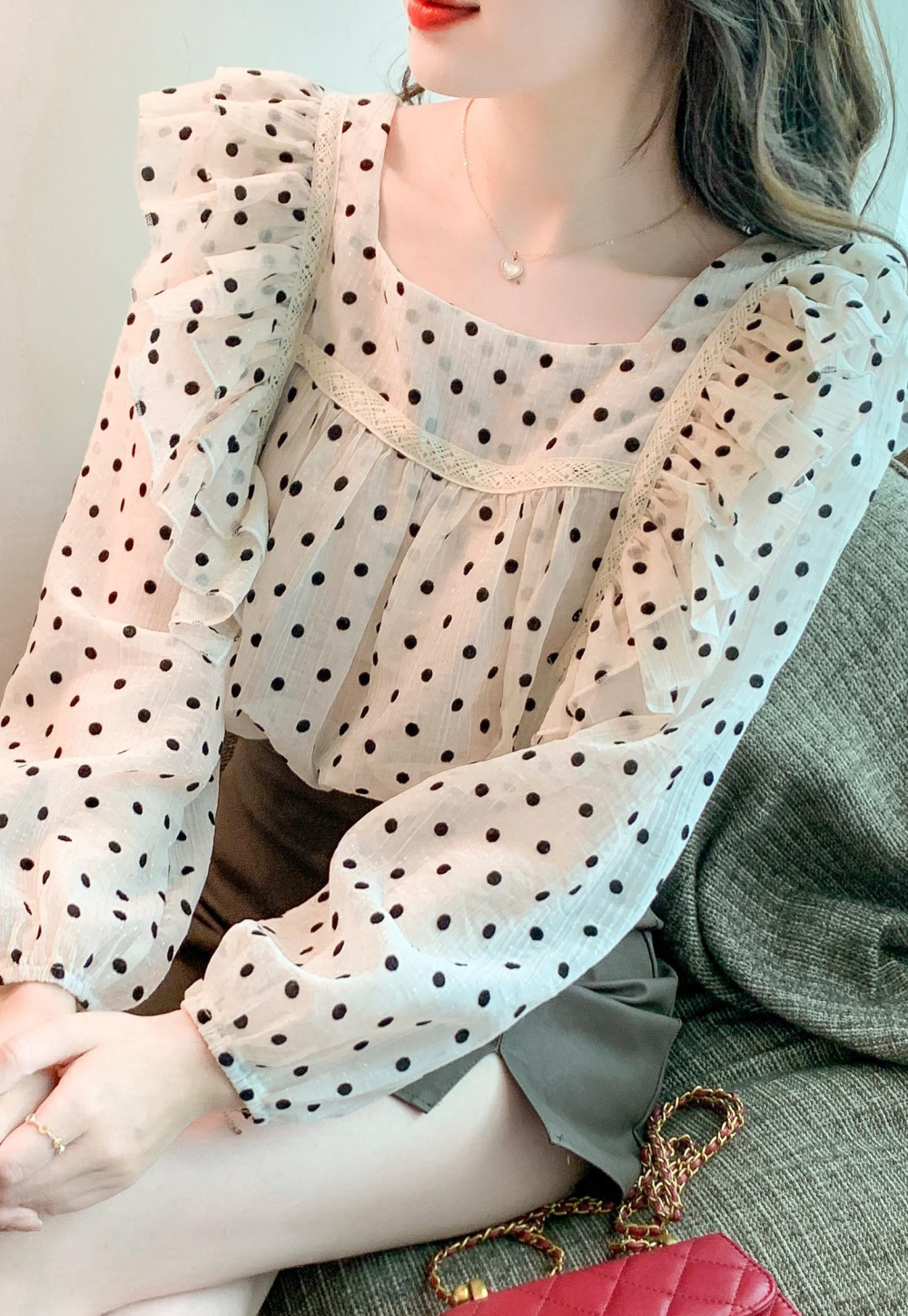Splice loose tops Korean style chiffon shirt