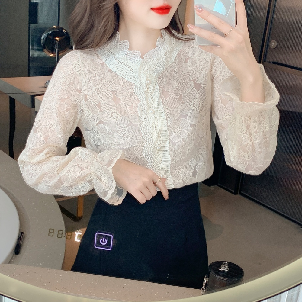 Lady spring small shirt cstand collar lace tops