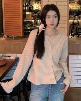 Knitted slim cardigan round neck bottoming shirt for women