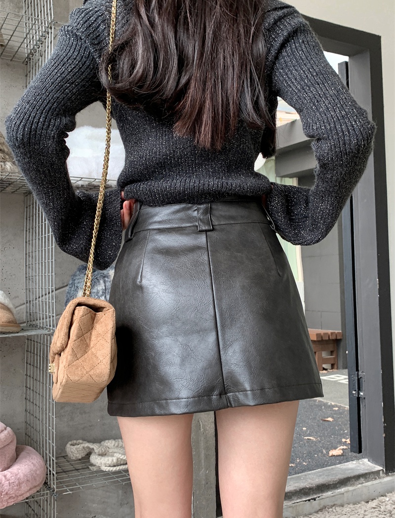 High waist short skirt all-match leather skirt for women