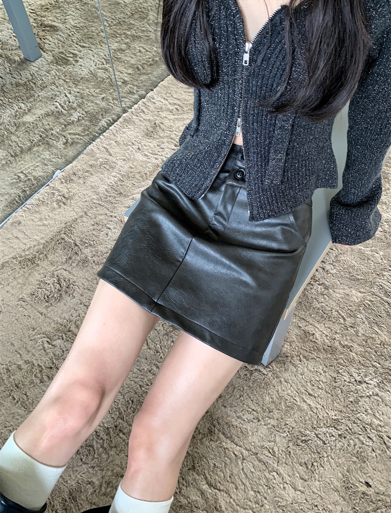 High waist short skirt all-match leather skirt for women