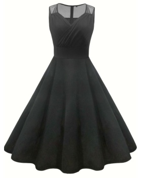 Big skirt black lace retro V-neck sleeveless dress