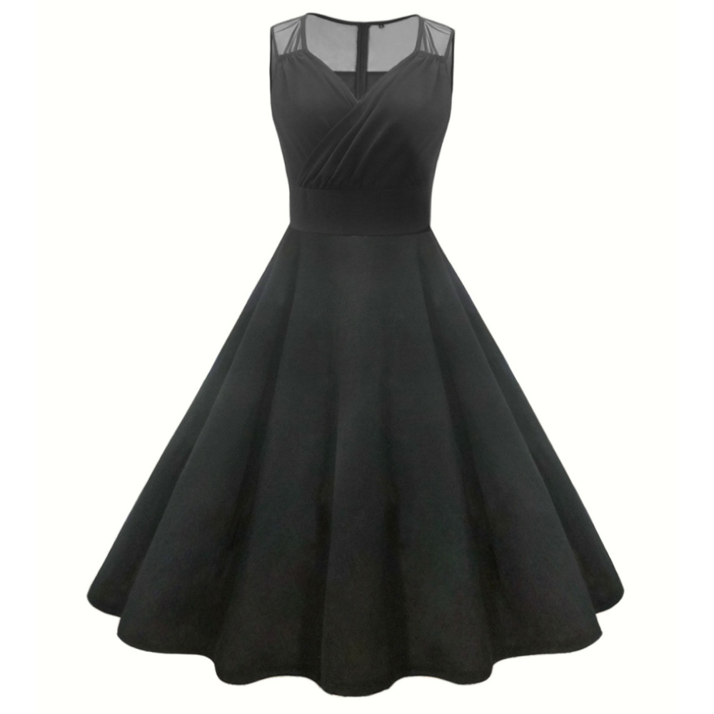 Big skirt black lace retro V-neck sleeveless dress