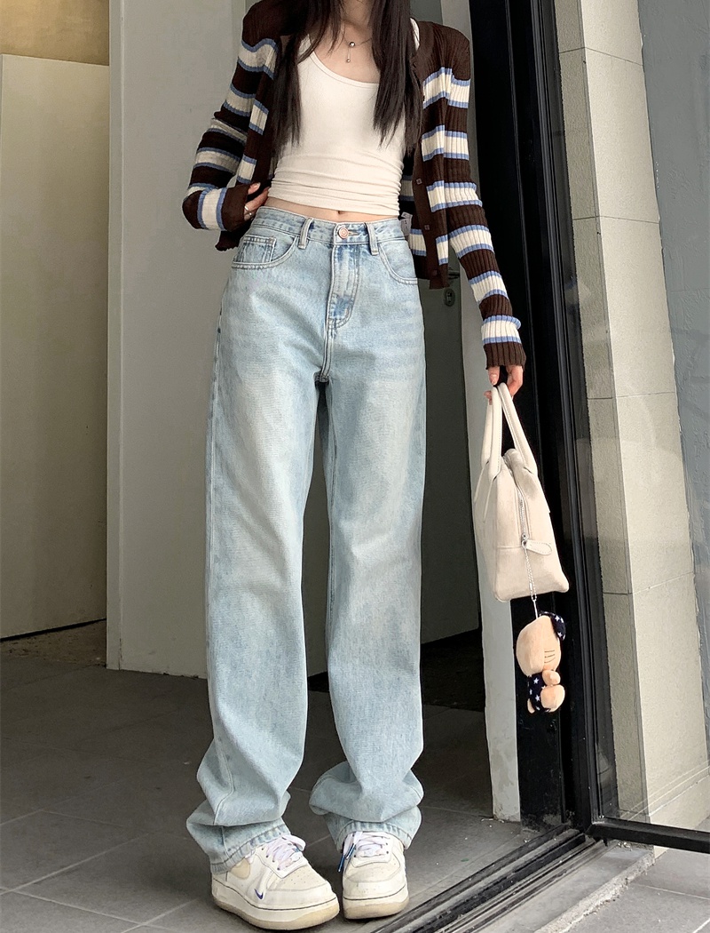 Straight high waist retro jeans spring slim pants for women