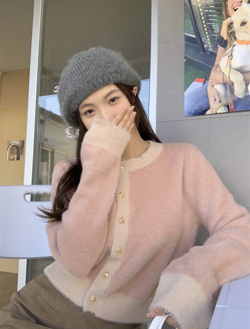 Pink mixed colors cardigan niche plush sweater