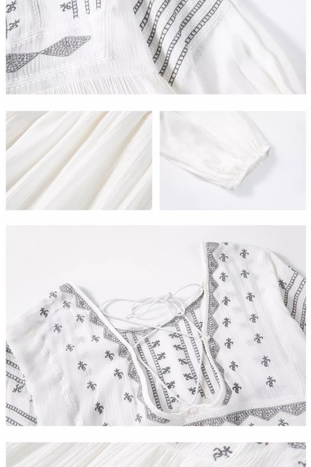 Bohemian style lantern sleeve embroidery white dress