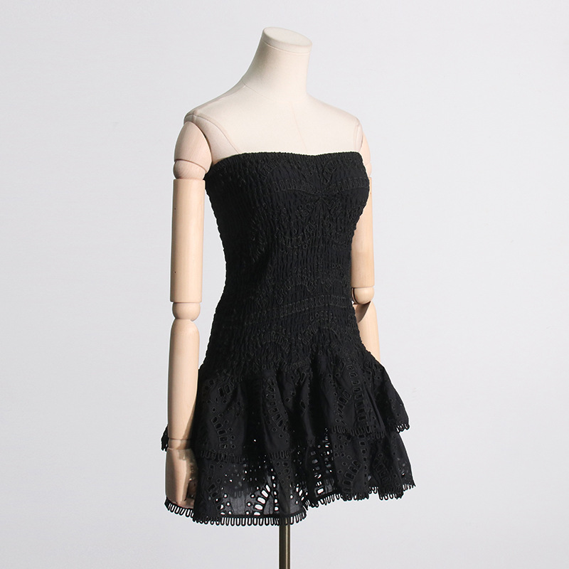 Spring short elastic waist embroidery dress for women