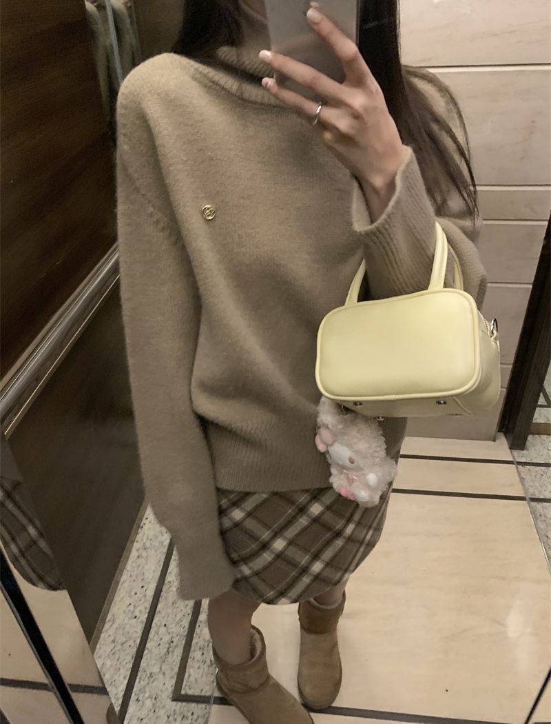 Loose high collar tops wool sweater for women