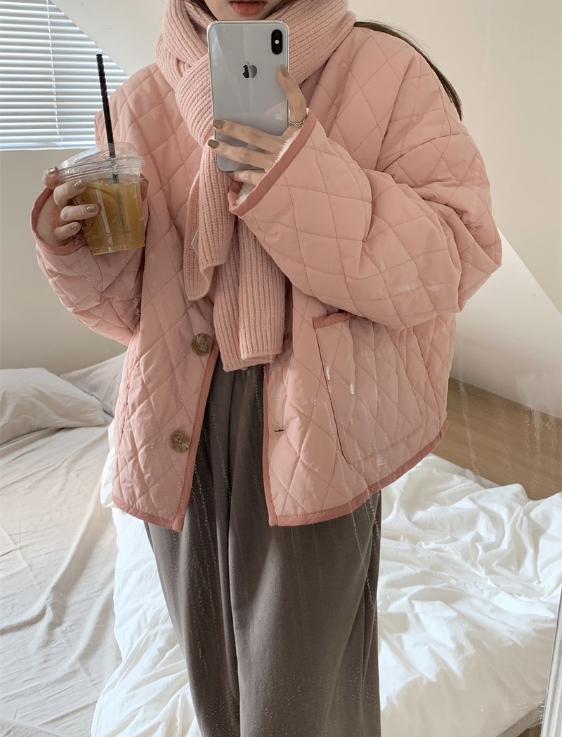 Thick all-match cotton coat short pink coat for women