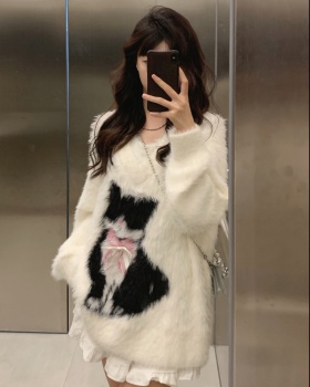 Slim mink velvet tops lazy knitted sweater for women