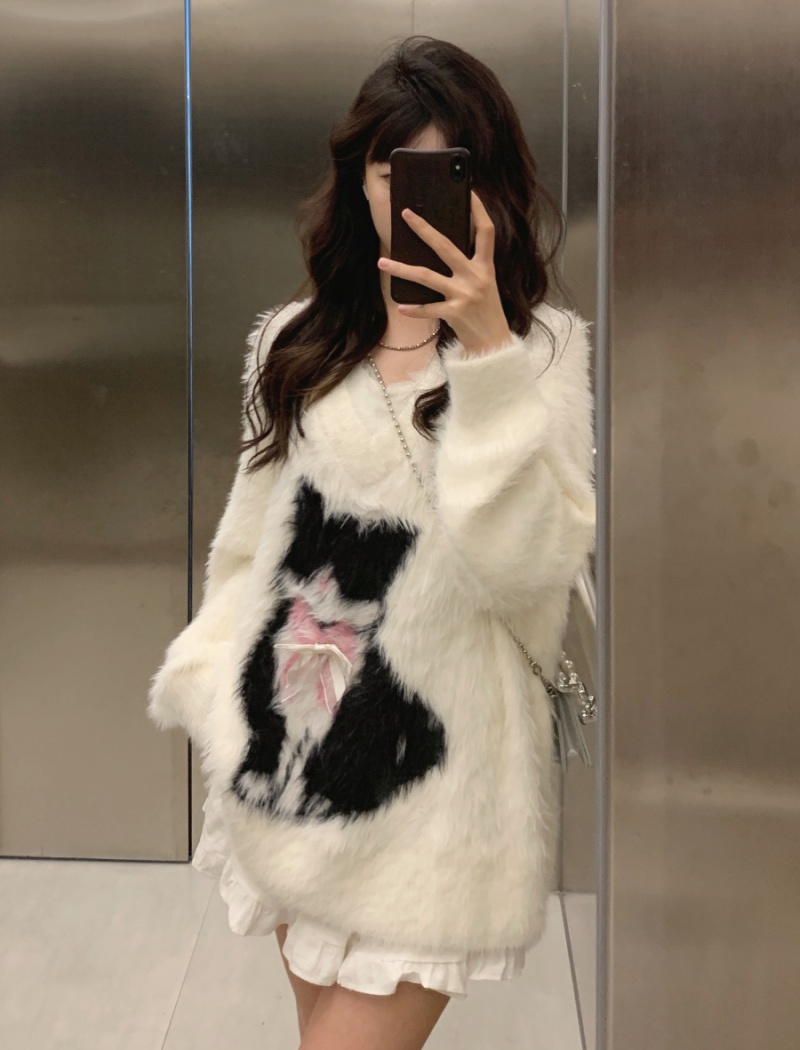 Slim mink velvet tops lazy knitted sweater for women