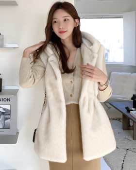 Mink hair Korean style cardigan luxurious fur coat
